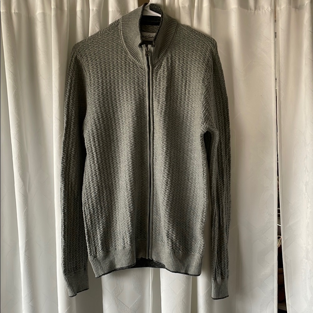 Robert Graham Gray Zip Up Sweater with Ribbed Knit